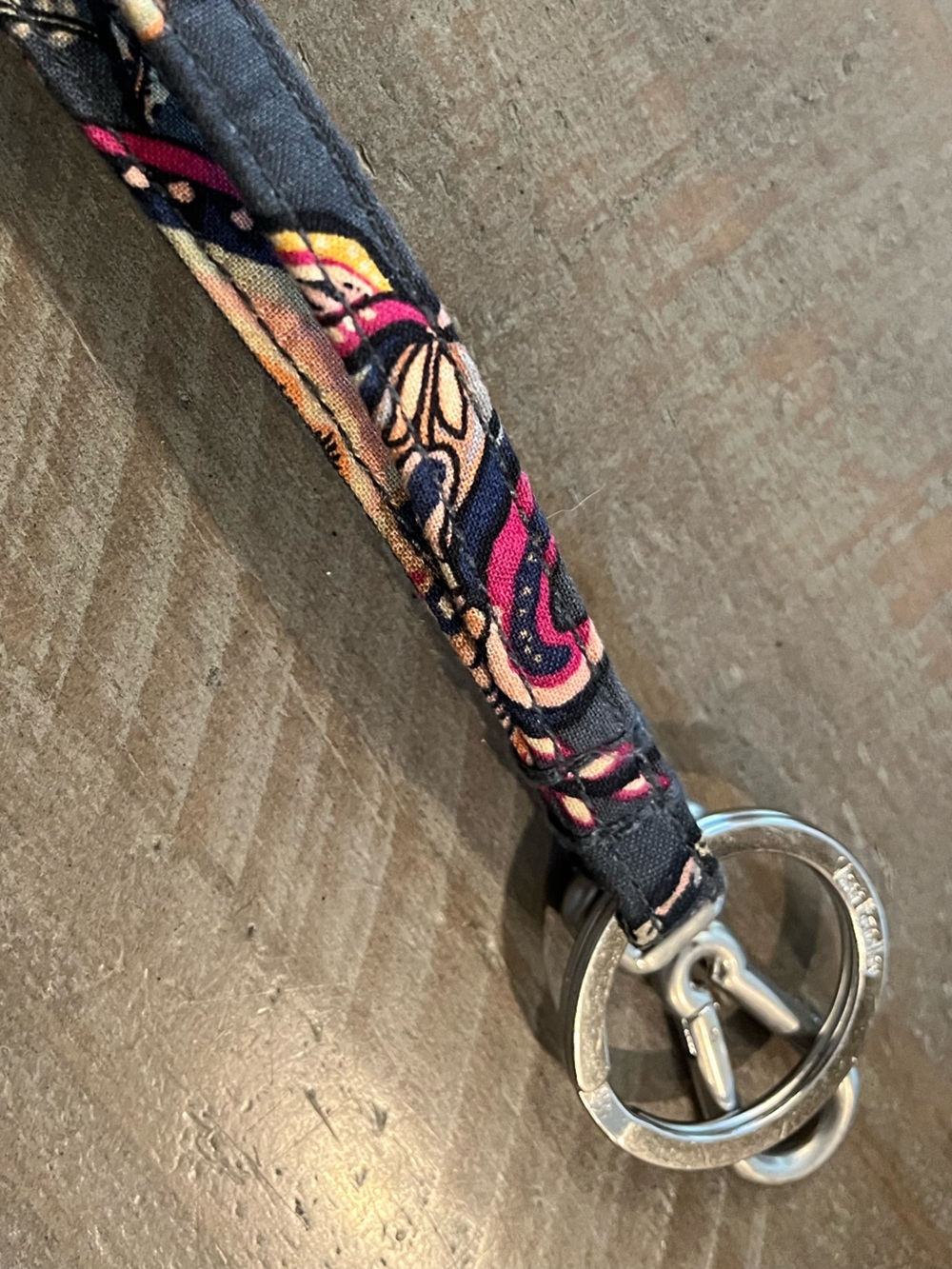 Vera Bradley Floral Print Fabric Lanyard Key Strap - Gray, Black & Pink